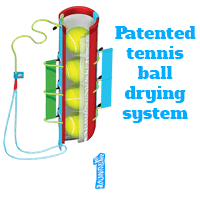 patented tennis ball drying system. Dries tennis balls